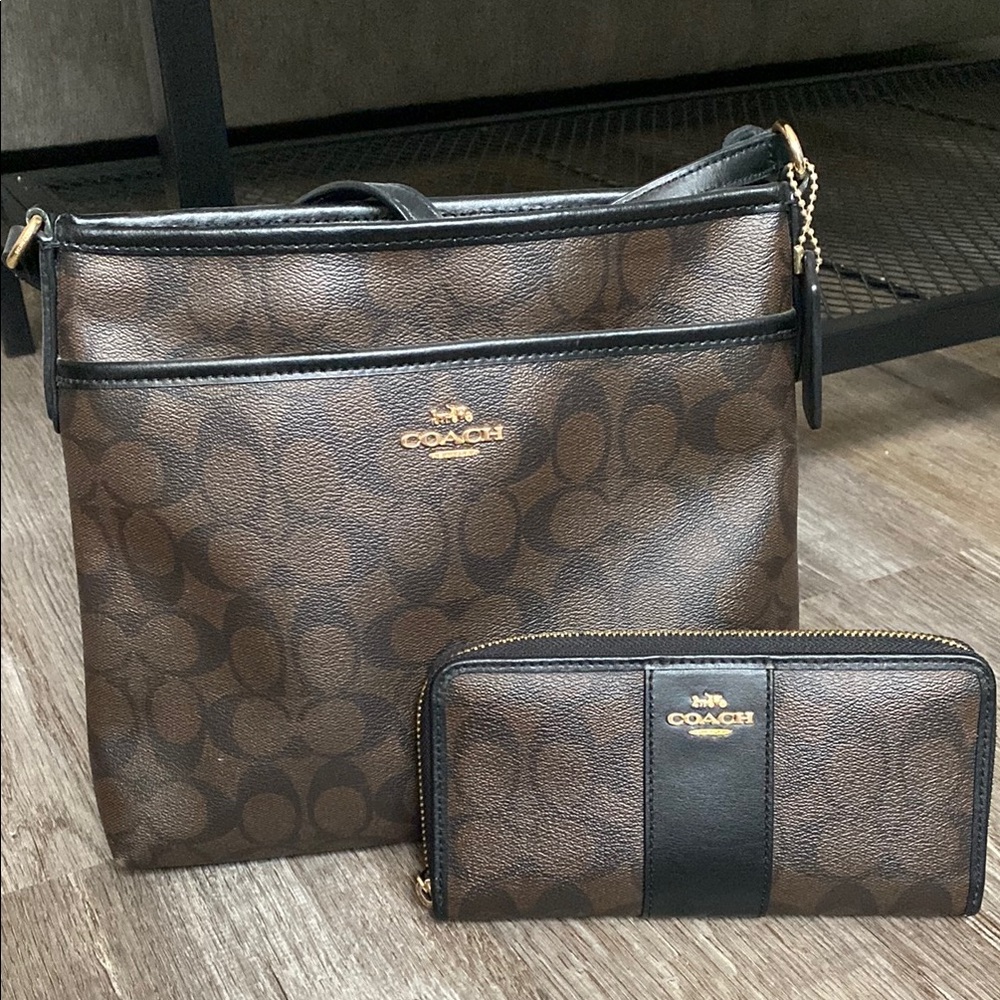 Coach Brown and Black Crossbody Bag & Wallet